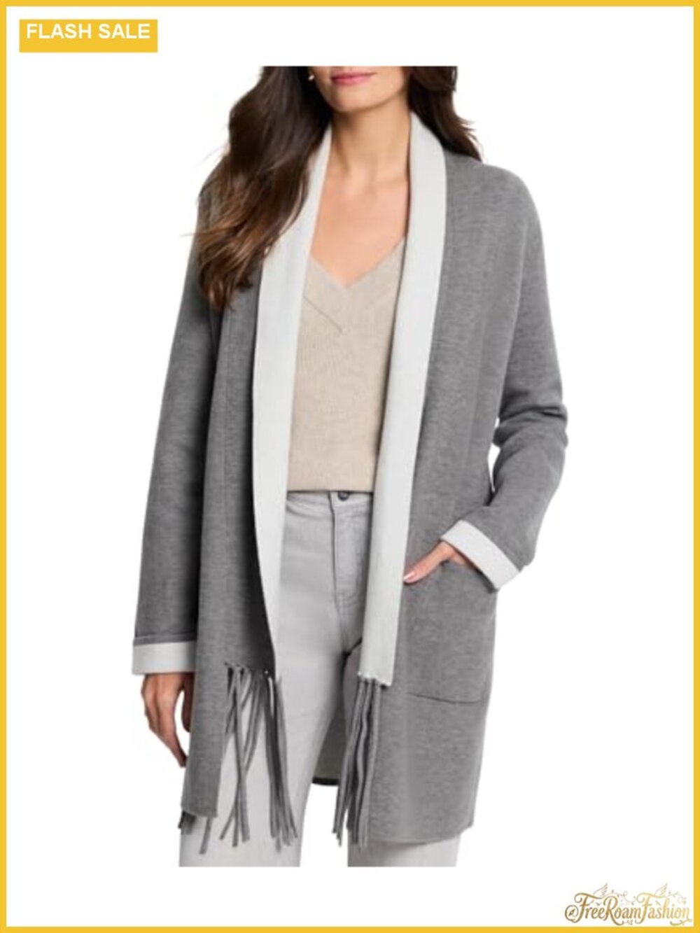 Reversible Fringe Jacket Midweight Knit Blazer Shawl Collar Long Sleeve